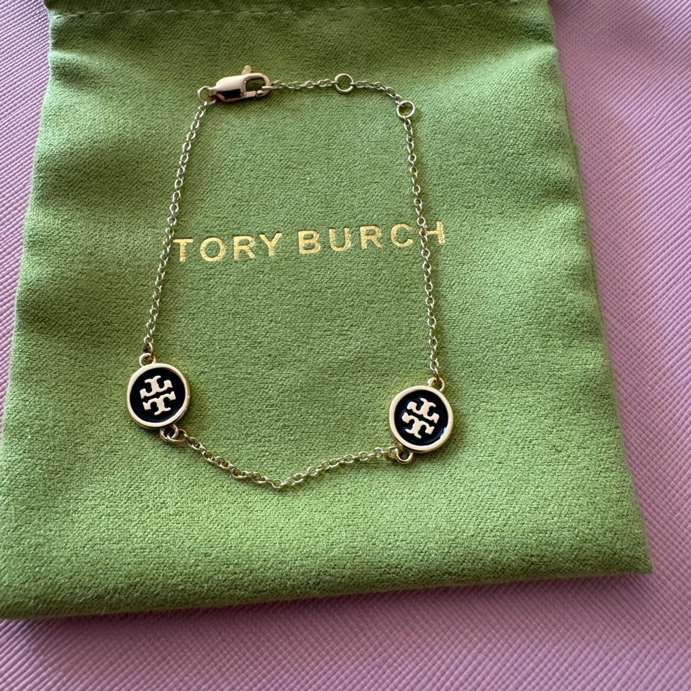 Tory Burch Black and Gold Chain Bracelet